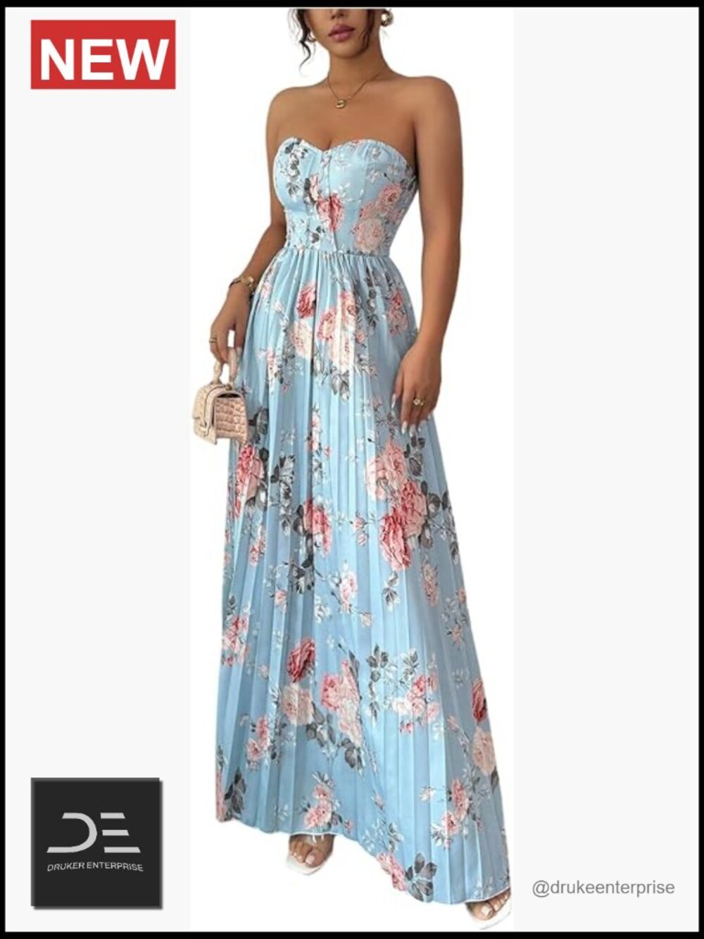 Jacquard Tube Sleeveless Pleated A-Line Cocktail Party Maxi Dress